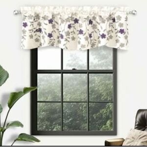 1 Faux Silk Embroidered Floral Window Valance With 3D Purple And Gray Flowers